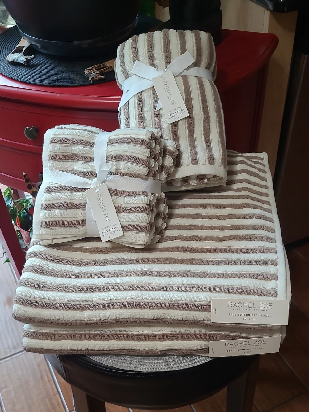 Rachel Zoe Striped Mink Coconut Towel Set